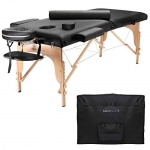 Saloniture Portable Folding Massage Table with Aluminum Headrest - Black