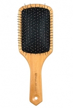 Natural Wooden Massage Hair Brush, Metal Bristles With Cushion, Large Square Paddle Brushes