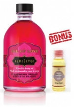 Oil of Love Strawberry Dreams 3.4oz by Kamasutra 'Kissable Body Oil for Exciting Foreplay' with Bonus Gift Natural Blend Massage Oil 'Lavender'